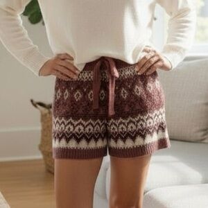 AEROPOSTALE L Fair Isle Holiday Burgundy Sweater Sleep Shorts R $29 NWT